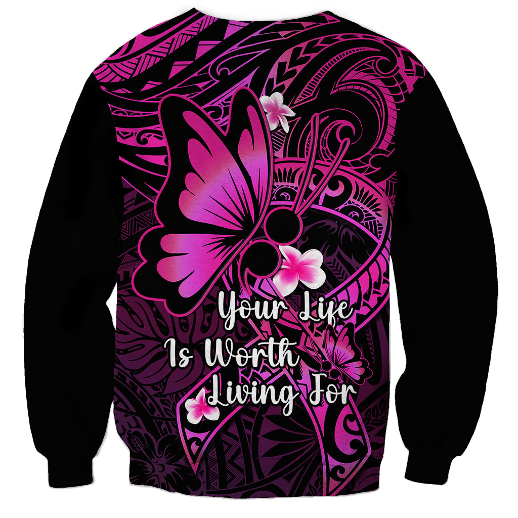 Polynesia Suicide Prevention Awareness Sweatshirt Your Life Is Worth Living For Polynesian Pink Pattern - Wonder Print Shop