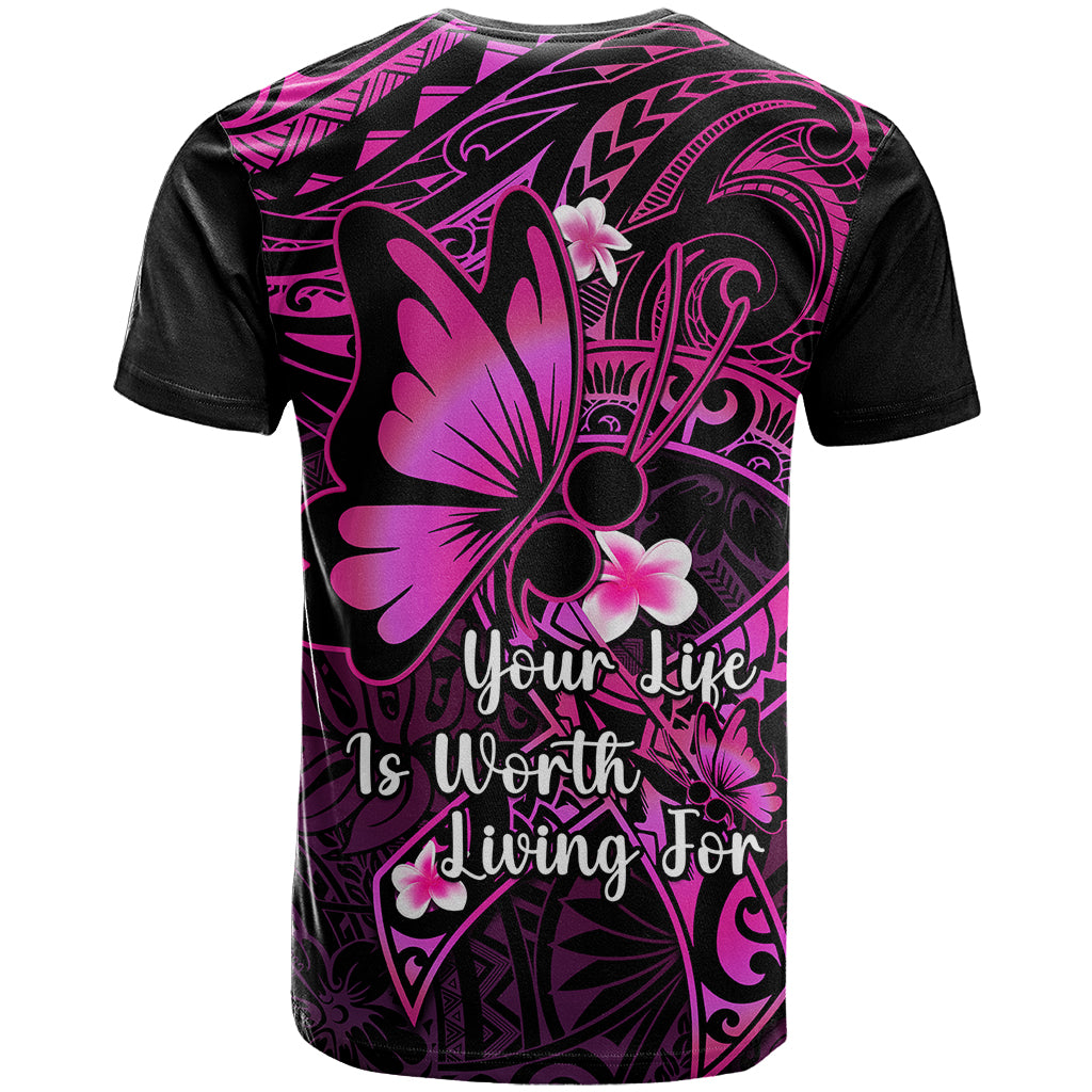 Polynesia Suicide Prevention Awareness T Shirt Your Life Is Worth Living For Polynesian Pink Pattern - Wonder Print Shop