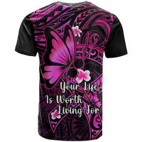 Polynesia Suicide Prevention Awareness T Shirt Your Life Is Worth Living For Polynesian Pink Pattern - Wonder Print Shop