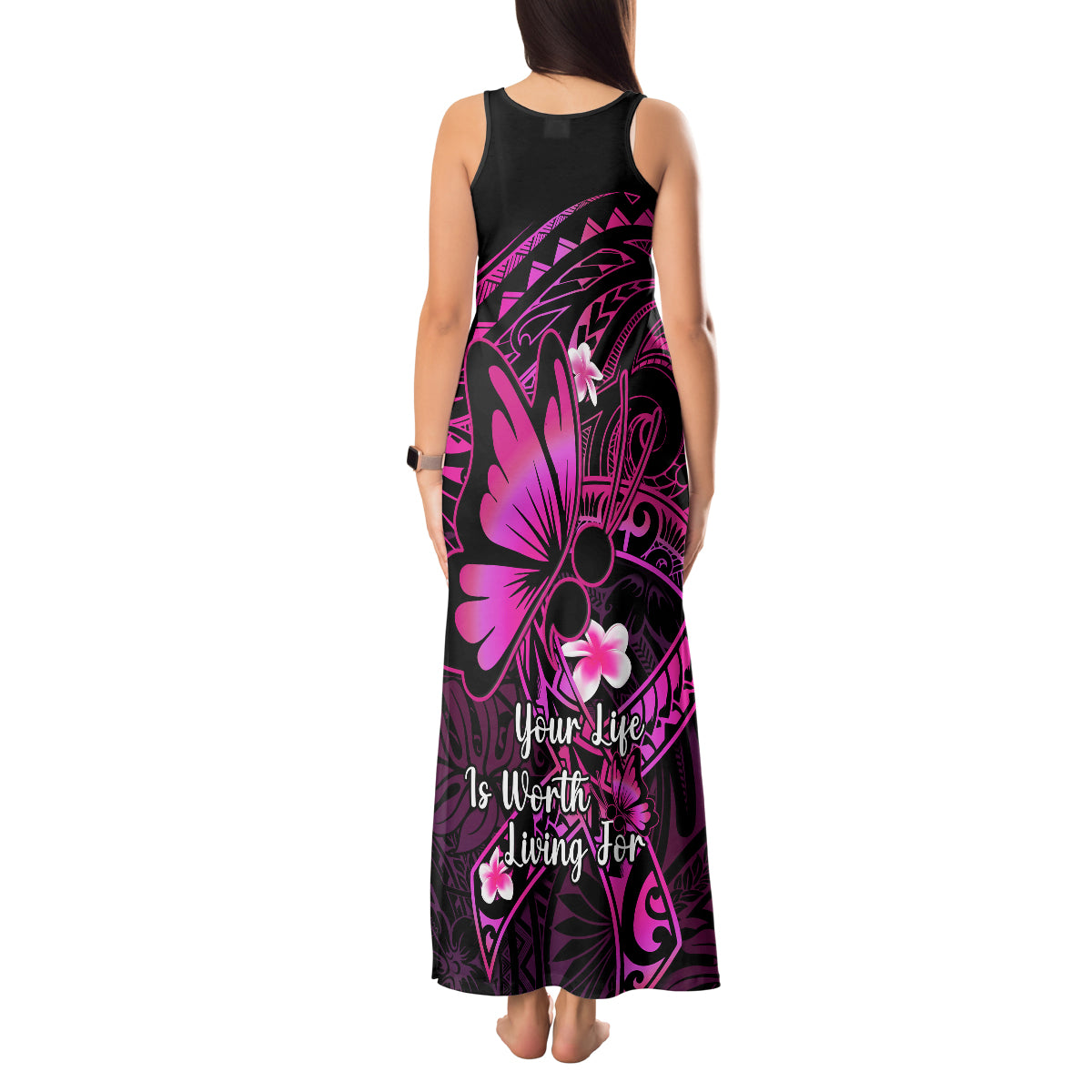 Polynesia Suicide Prevention Awareness Tank Maxi Dress Your Life Is Worth Living For Polynesian Pink Pattern - Wonder Print Shop