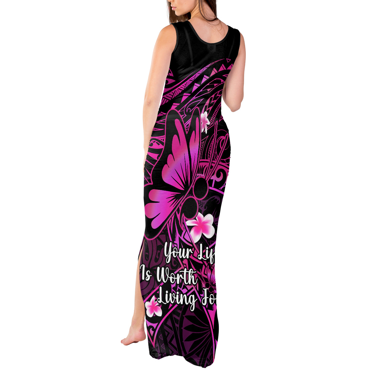 Polynesia Suicide Prevention Awareness Tank Maxi Dress Your Life Is Worth Living For Polynesian Pink Pattern - Wonder Print Shop