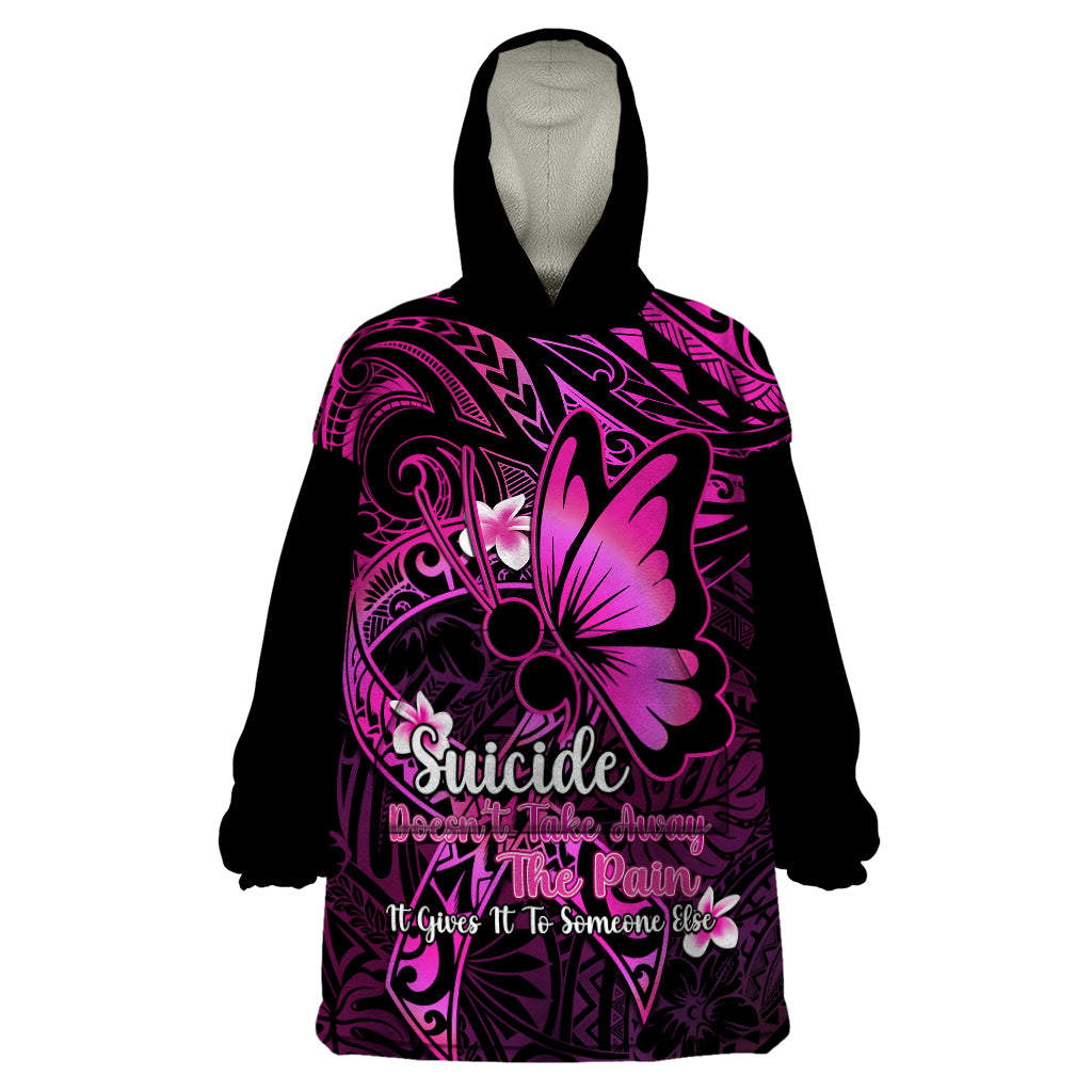 Polynesia Suicide Prevention Awareness Wearable Blanket Hoodie Your Life Is Worth Living For Polynesian Pink Pattern - Wonder Print Shop