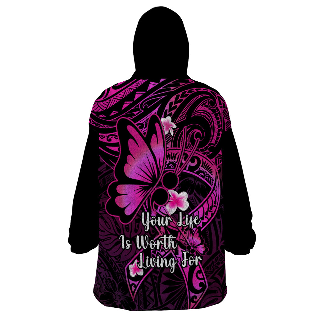 Polynesia Suicide Prevention Awareness Wearable Blanket Hoodie Your Life Is Worth Living For Polynesian Pink Pattern - Wonder Print Shop