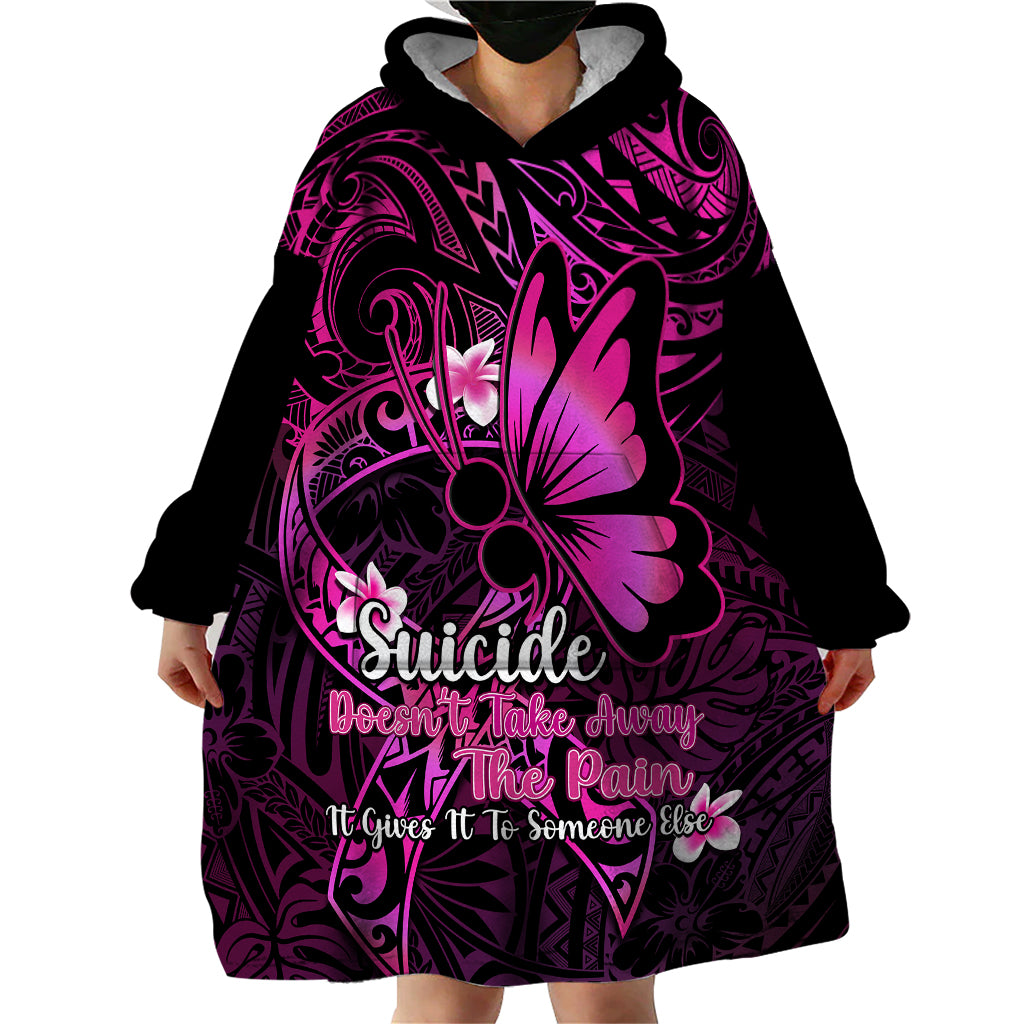 Polynesia Suicide Prevention Awareness Wearable Blanket Hoodie Your Life Is Worth Living For Polynesian Pink Pattern - Wonder Print Shop