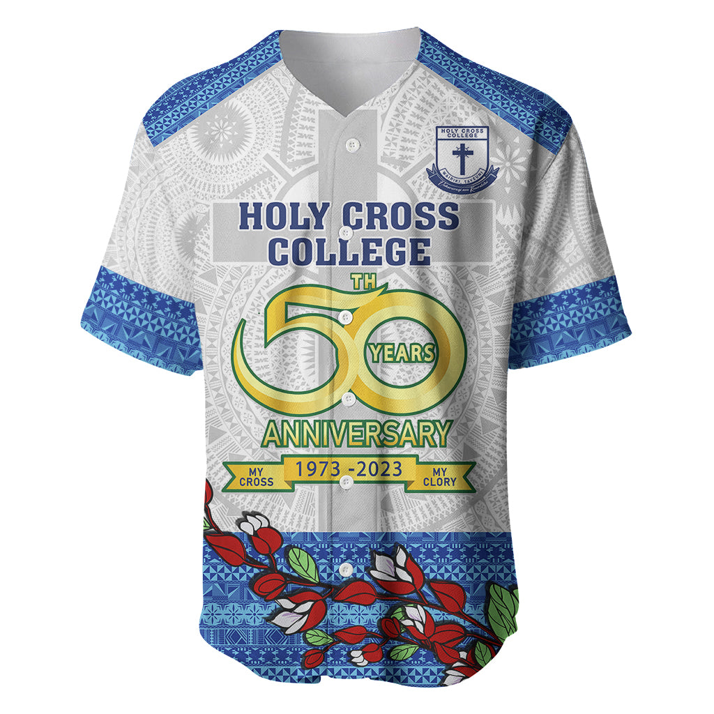 Fiji Holy Cross College Baseball Jersey Happy 50th Anniversary Fijian Tagimoucia Tapa Pattern - Wonder Print Shop