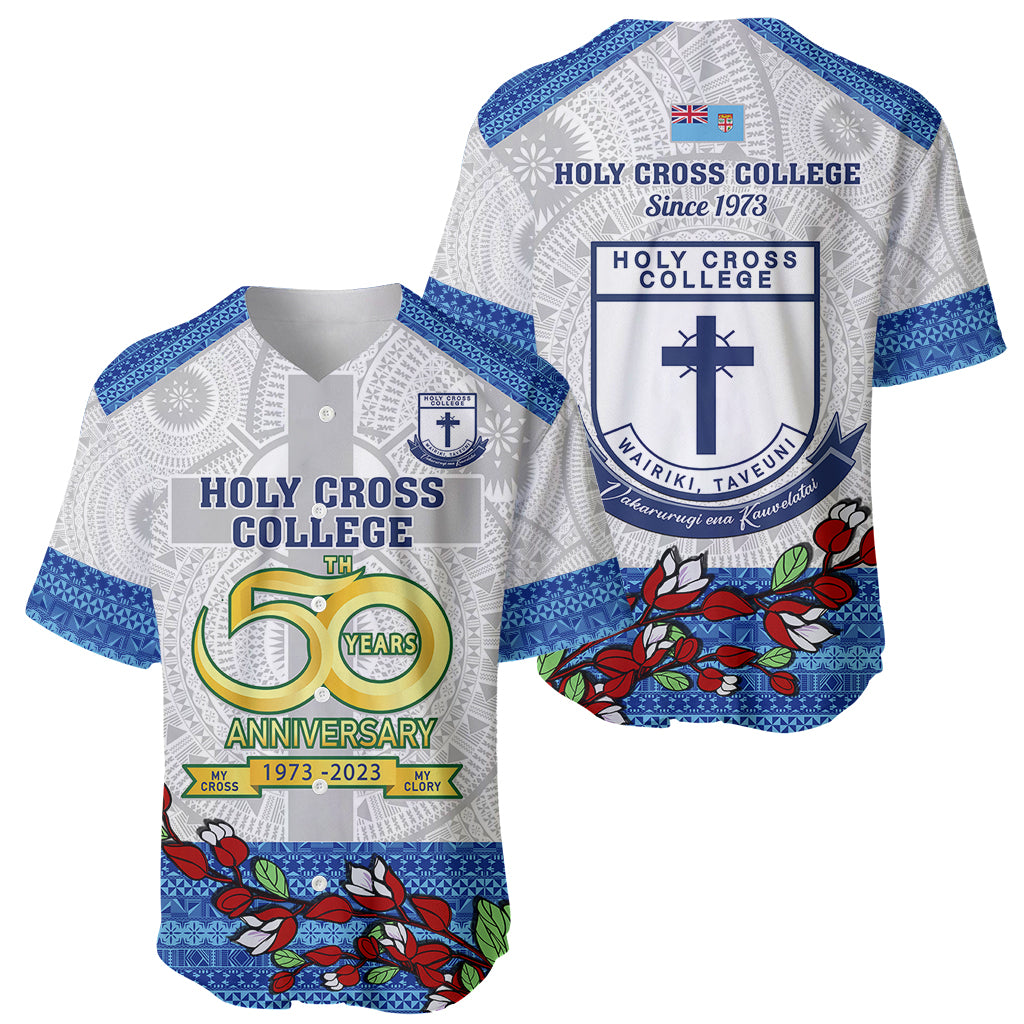 Fiji Holy Cross College Baseball Jersey Happy 50th Anniversary Fijian Tagimoucia Tapa Pattern - Wonder Print Shop