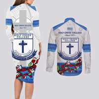 Fiji Holy Cross College Couples Matching Long Sleeve Bodycon Dress and Long Sleeve Button Shirts Happy 50th Anniversary Fijian Tagimoucia Tapa Pattern - Wonder Print Shop