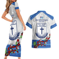 Fiji Holy Cross College Couples Matching Short Sleeve Bodycon Dress and Hawaiian Shirt Happy 50th Anniversary Fijian Tagimoucia Tapa Pattern - Wonder Print Shop