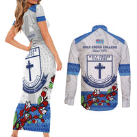 Fiji Holy Cross College Couples Matching Short Sleeve Bodycon Dress and Long Sleeve Button Shirts Happy 50th Anniversary Fijian Tagimoucia Tapa Pattern - Wonder Print Shop