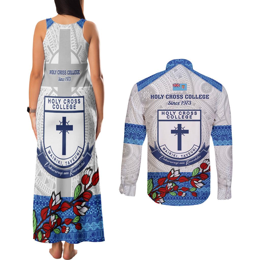 Fiji Holy Cross College Couples Matching Tank Maxi Dress and Long Sleeve Button Shirts Happy 50th Anniversary Fijian Tagimoucia Tapa Pattern - Wonder Print Shop