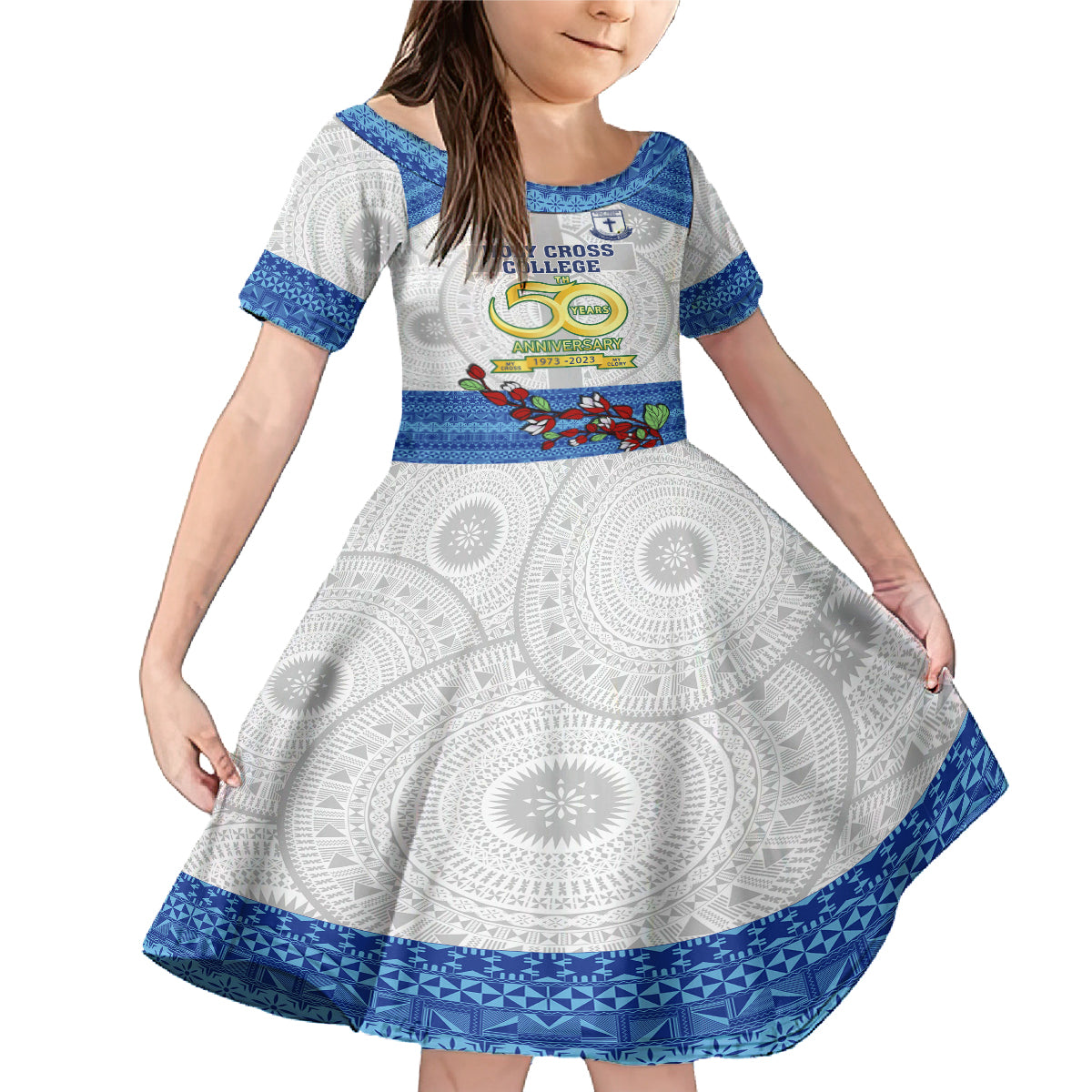 Fiji Holy Cross College Family Matching Mermaid Dress and Hawaiian Shirt Happy 50th Anniversary Fijian Tagimoucia Tapa Pattern - Wonder Print Shop