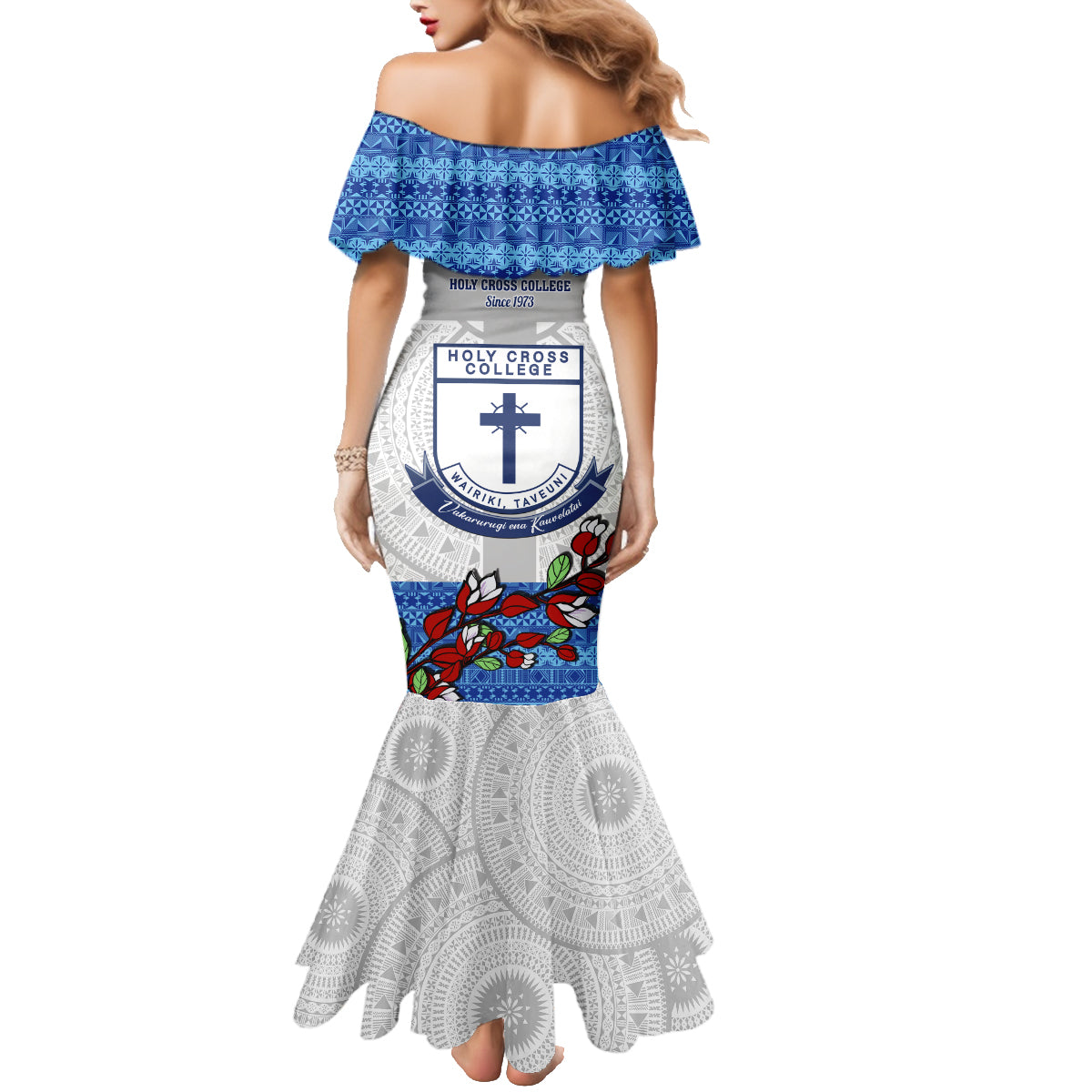 Fiji Holy Cross College Family Matching Mermaid Dress and Hawaiian Shirt Happy 50th Anniversary Fijian Tagimoucia Tapa Pattern - Wonder Print Shop