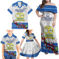 Fiji Holy Cross College Family Matching Off Shoulder Maxi Dress and Hawaiian Shirt Happy 50th Anniversary Fijian Tagimoucia Tapa Pattern - Wonder Print Shop