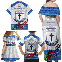 Fiji Holy Cross College Family Matching Off Shoulder Maxi Dress and Hawaiian Shirt Happy 50th Anniversary Fijian Tagimoucia Tapa Pattern - Wonder Print Shop