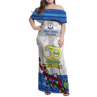 Fiji Holy Cross College Family Matching Off Shoulder Maxi Dress and Hawaiian Shirt Happy 50th Anniversary Fijian Tagimoucia Tapa Pattern - Wonder Print Shop
