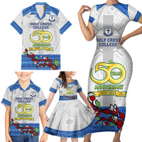 Fiji Holy Cross College Family Matching Short Sleeve Bodycon Dress and Hawaiian Shirt Happy 50th Anniversary Fijian Tagimoucia Tapa Pattern - Wonder Print Shop