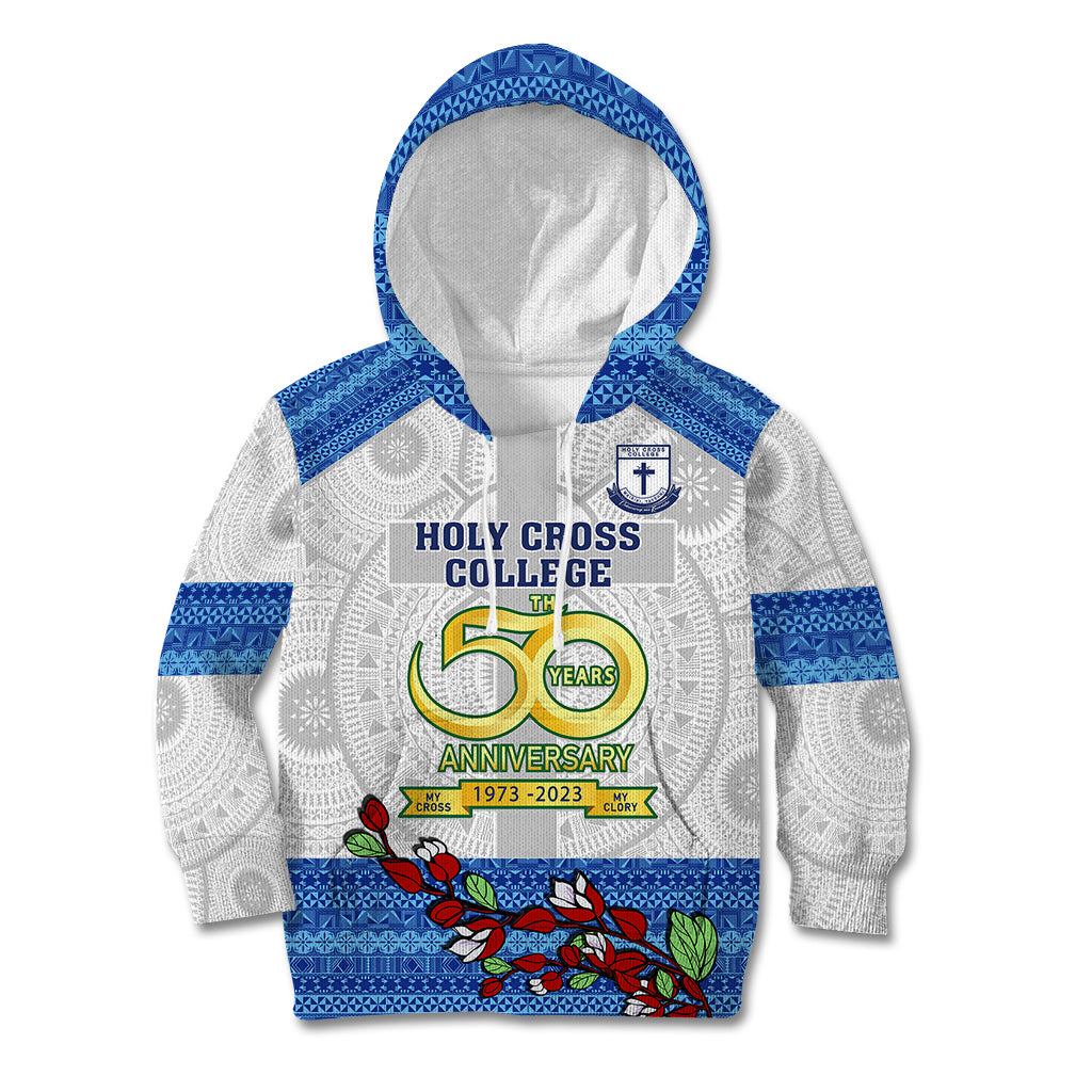 Fiji Holy Cross College Kid Hoodie Happy 50th Anniversary Fijian Tagimoucia Tapa Pattern - Wonder Print Shop