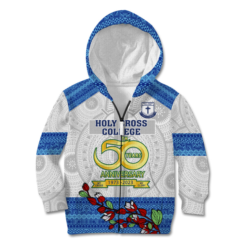 Fiji Holy Cross College Kid Hoodie Happy 50th Anniversary Fijian Tagimoucia Tapa Pattern - Wonder Print Shop