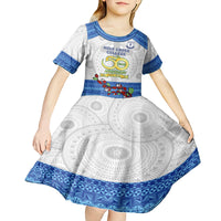 Fiji Holy Cross College Kid Short Sleeve Dress Happy 50th Anniversary Fijian Tagimoucia Tapa Pattern - Wonder Print Shop