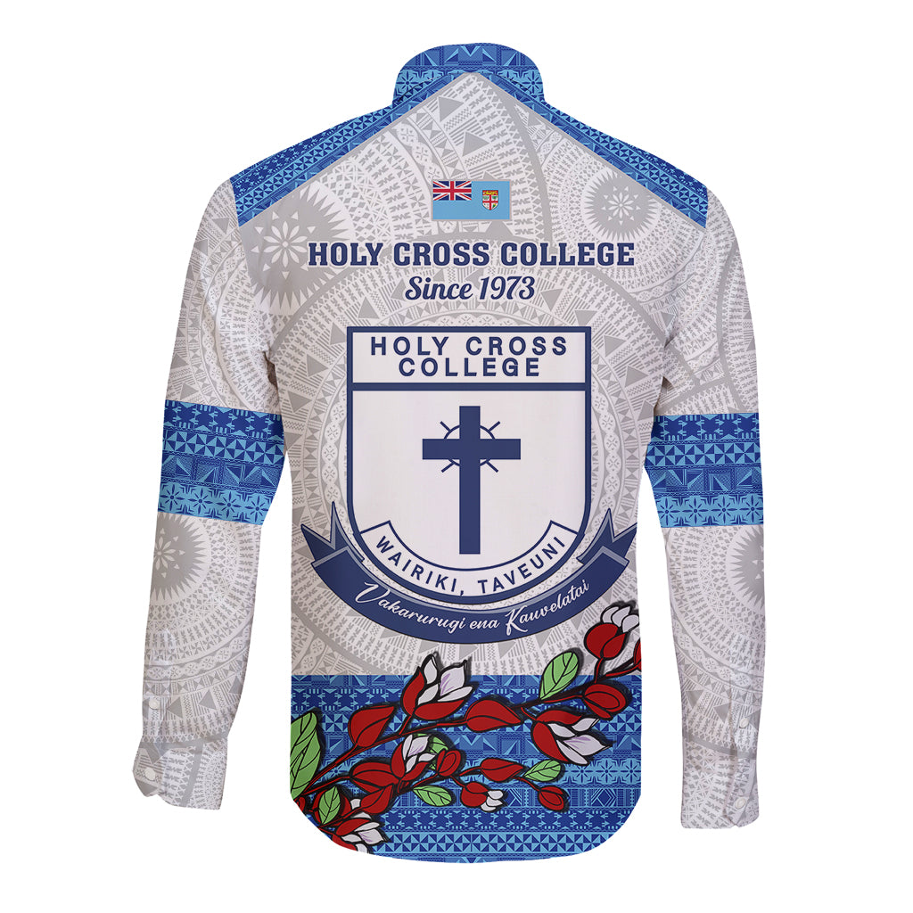 Fiji Holy Cross College Long Sleeve Button Shirt Happy 50th Anniversary Fijian Tagimoucia Tapa Pattern - Wonder Print Shop
