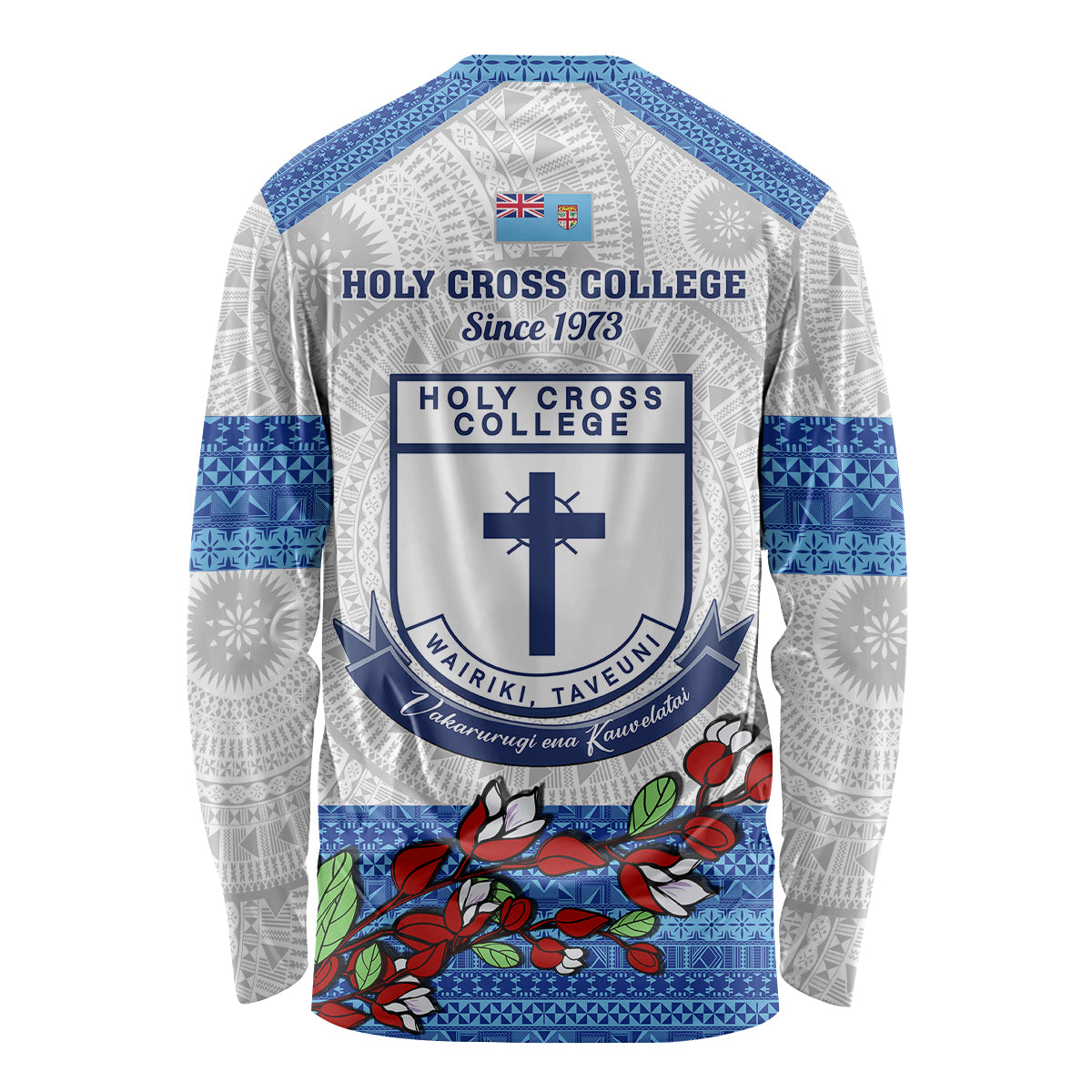 Fiji Holy Cross College Long Sleeve Shirt Happy 50th Anniversary Fijian Tagimoucia Tapa Pattern - Wonder Print Shop