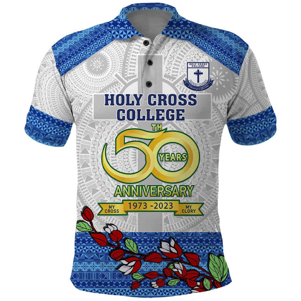 Fiji Holy Cross College Polo Shirt Happy 50th Anniversary Fijian Tagimoucia Tapa Pattern - Wonder Print Shop