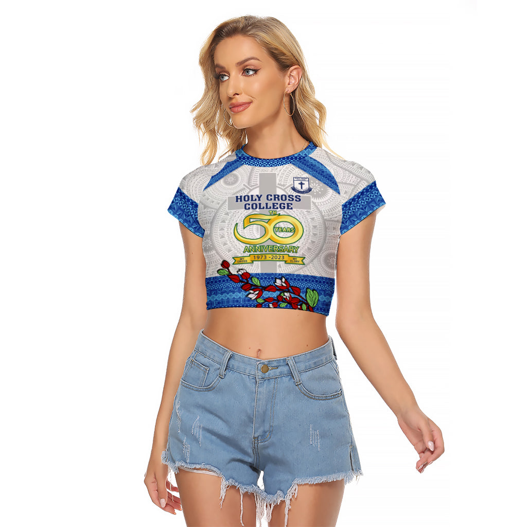 Fiji Holy Cross College Raglan Cropped T Shirt Happy 50th Anniversary Fijian Tagimoucia Tapa Pattern - Wonder Print Shop