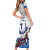 Fiji Holy Cross College Short Sleeve Bodycon Dress Happy 50th Anniversary Fijian Tagimoucia Tapa Pattern - Wonder Print Shop