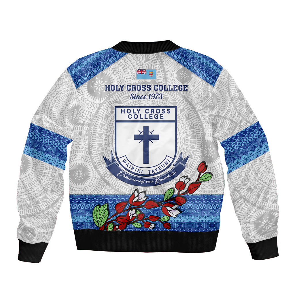 Fiji Holy Cross College Sleeve Zip Bomber Jacket Happy 50th Anniversary Fijian Tagimoucia Tapa Pattern - Wonder Print Shop