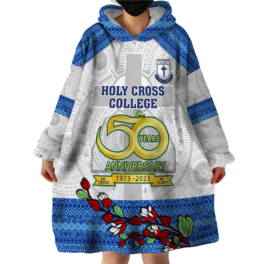 Fiji Holy Cross College Wearable Blanket Hoodie Happy 50th Anniversary Fijian Tagimoucia Tapa Pattern - Wonder Print Shop