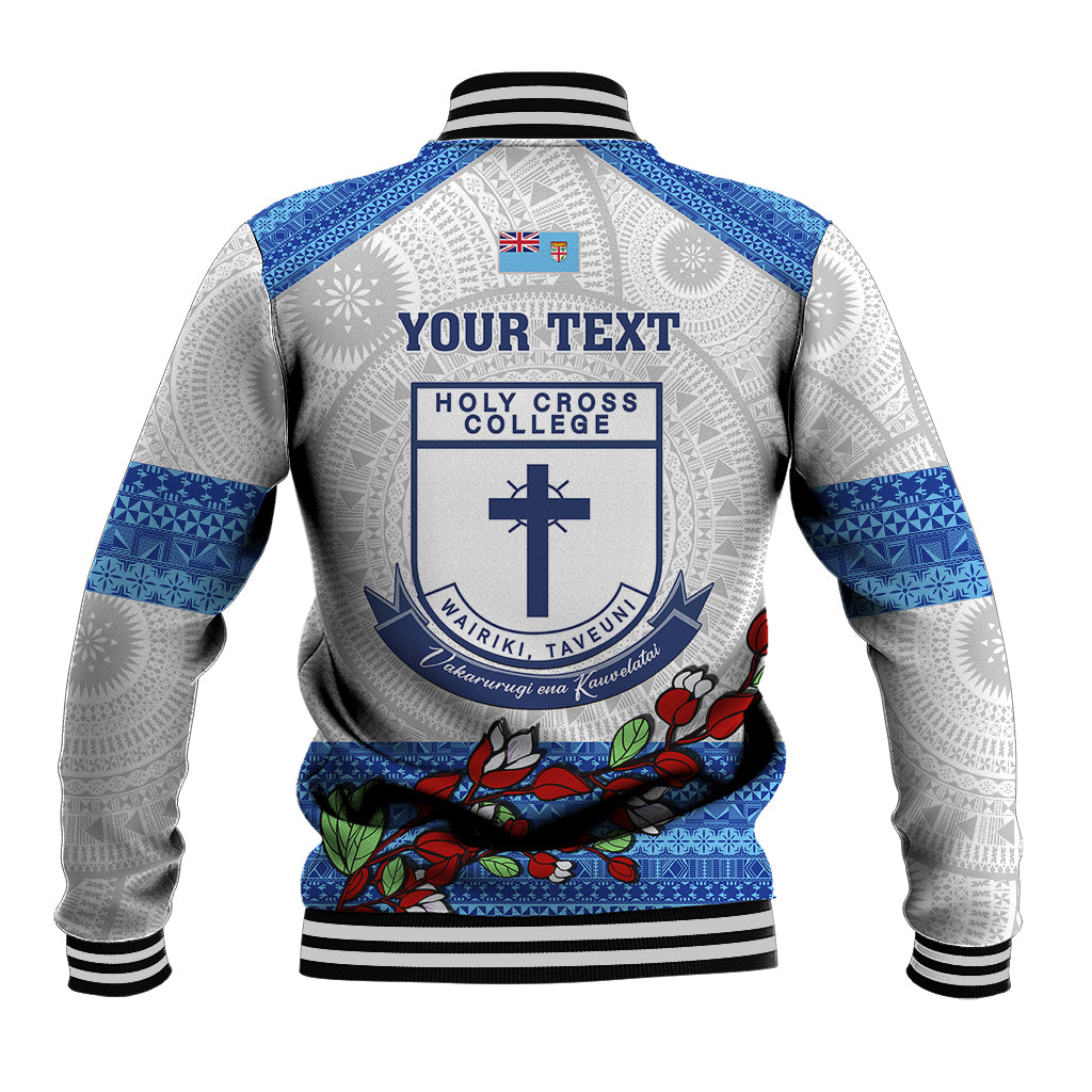 Personalised Fiji Holy Cross College Baseball Jacket Happy 50th Anniversary Fijian Tagimoucia Tapa Pattern - Wonder Print Shop