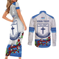 Personalised Fiji Holy Cross College Couples Matching Short Sleeve Bodycon Dress and Long Sleeve Button Shirts Happy 50th Anniversary Fijian Tagimoucia Tapa Pattern - Wonder Print Shop