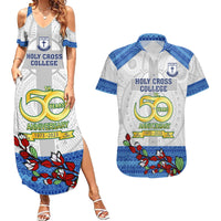 Personalised Fiji Holy Cross College Couples Matching Summer Maxi Dress and Hawaiian Shirt Happy 50th Anniversary Fijian Tagimoucia Tapa Pattern - Wonder Print Shop