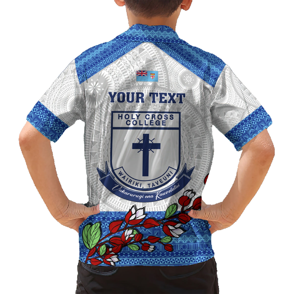 Personalised Fiji Holy Cross College Family Matching Short Sleeve Bodycon Dress and Hawaiian Shirt Happy 50th Anniversary Fijian Tagimoucia Tapa Pattern - Wonder Print Shop