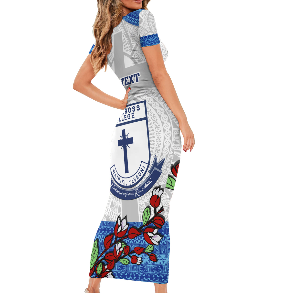 Personalised Fiji Holy Cross College Family Matching Short Sleeve Bodycon Dress and Hawaiian Shirt Happy 50th Anniversary Fijian Tagimoucia Tapa Pattern - Wonder Print Shop