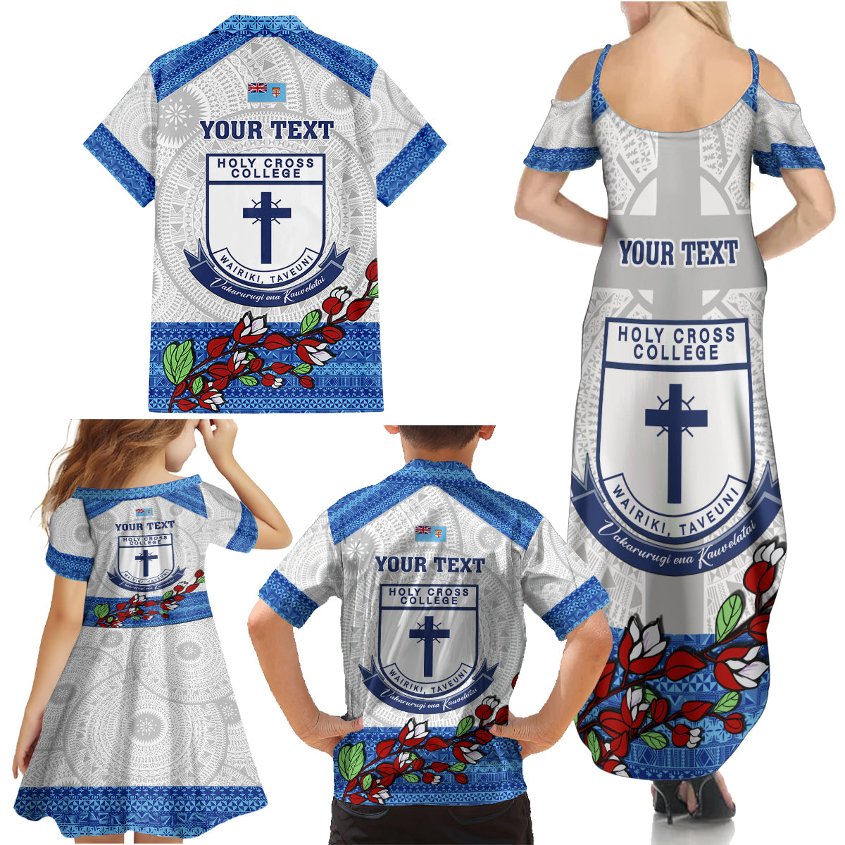 Personalised Fiji Holy Cross College Family Matching Summer Maxi Dress and Hawaiian Shirt Happy 50th Anniversary Fijian Tagimoucia Tapa Pattern - Wonder Print Shop