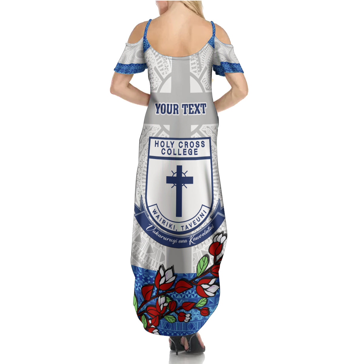 Personalised Fiji Holy Cross College Family Matching Summer Maxi Dress and Hawaiian Shirt Happy 50th Anniversary Fijian Tagimoucia Tapa Pattern - Wonder Print Shop