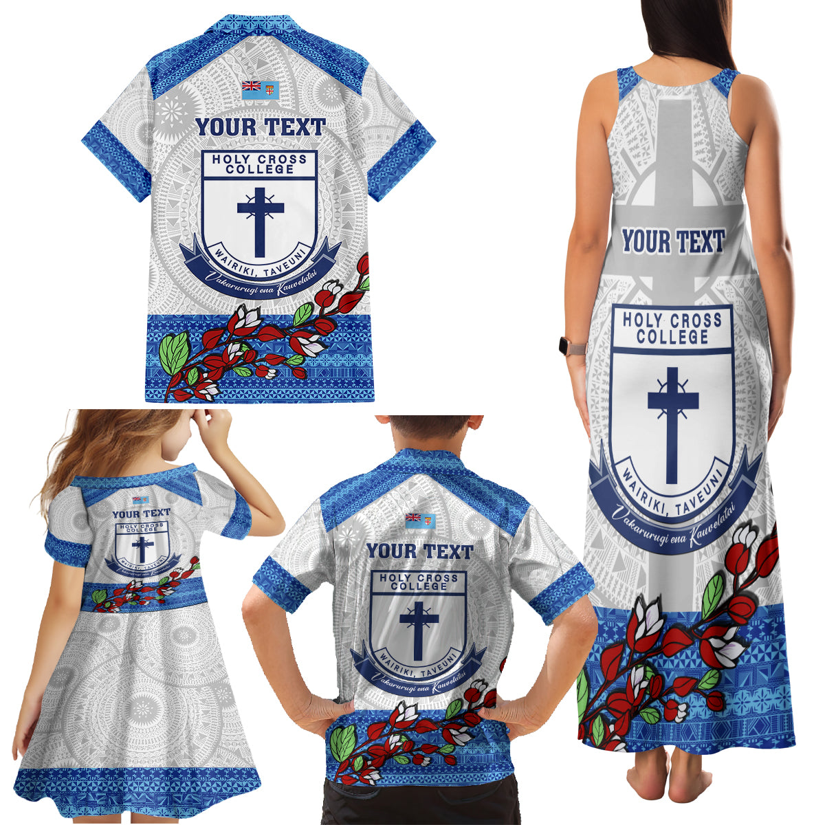 Personalised Fiji Holy Cross College Family Matching Tank Maxi Dress and Hawaiian Shirt Happy 50th Anniversary Fijian Tagimoucia Tapa Pattern - Wonder Print Shop