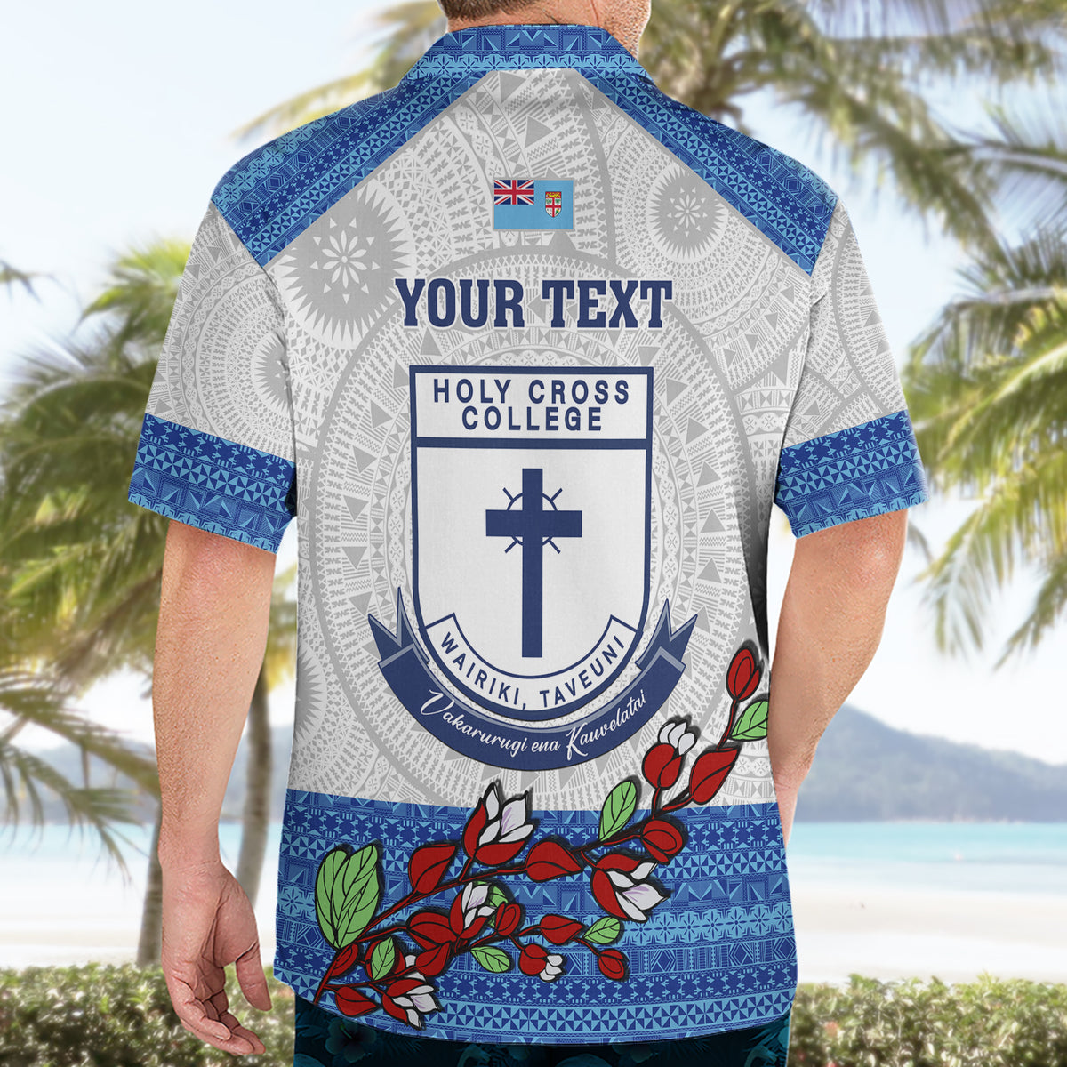 Personalised Fiji Holy Cross College Hawaiian Shirt Happy 50th Anniversary Fijian Tagimoucia Tapa Pattern - Wonder Print Shop