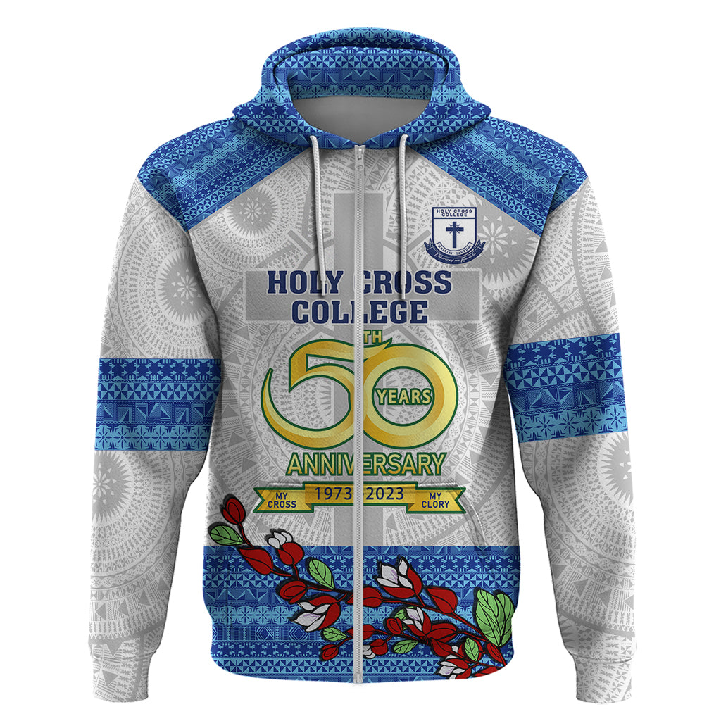 Personalised Fiji Holy Cross College Hoodie Happy 50th Anniversary Fijian Tagimoucia Tapa Pattern - Wonder Print Shop
