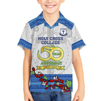 Personalised Fiji Holy Cross College Kid Hawaiian Shirt Happy 50th Anniversary Fijian Tagimoucia Tapa Pattern - Wonder Print Shop