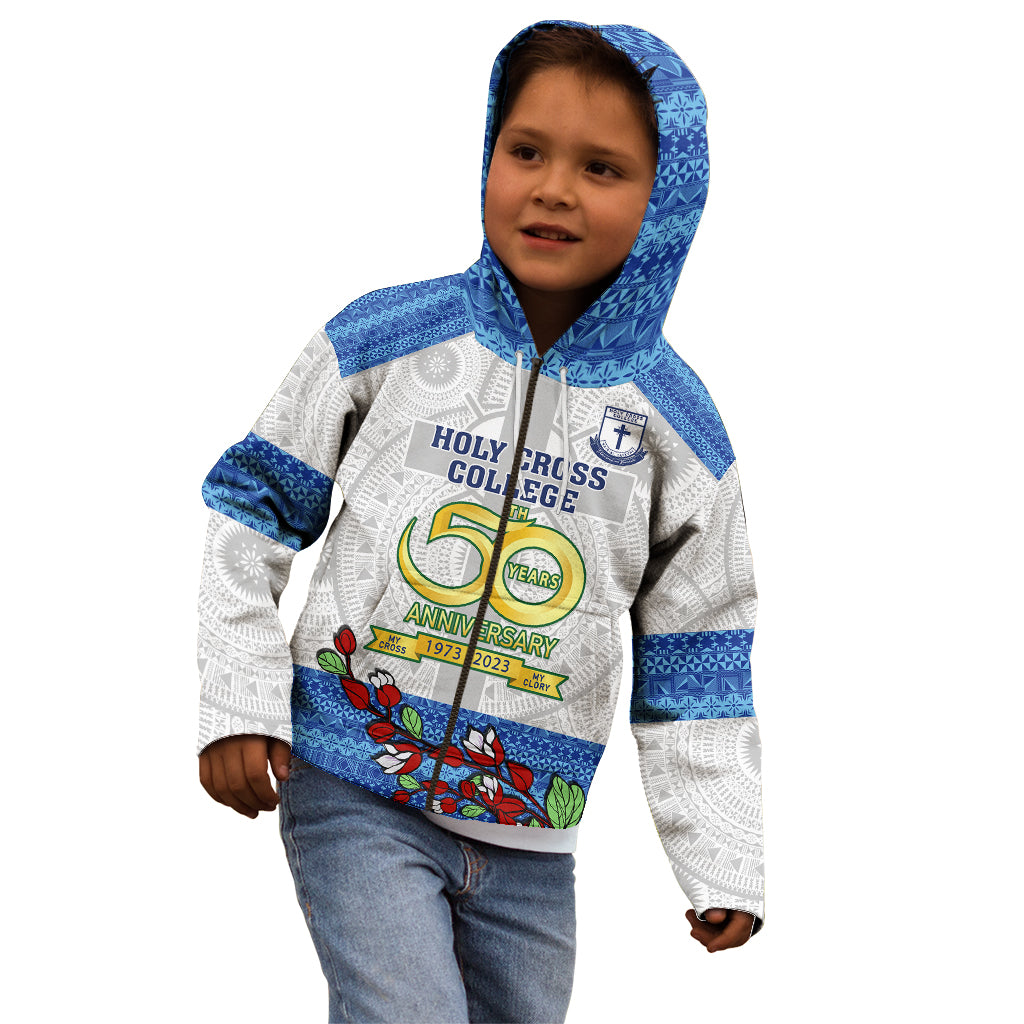 Personalised Fiji Holy Cross College Kid Hoodie Happy 50th Anniversary Fijian Tagimoucia Tapa Pattern - Wonder Print Shop