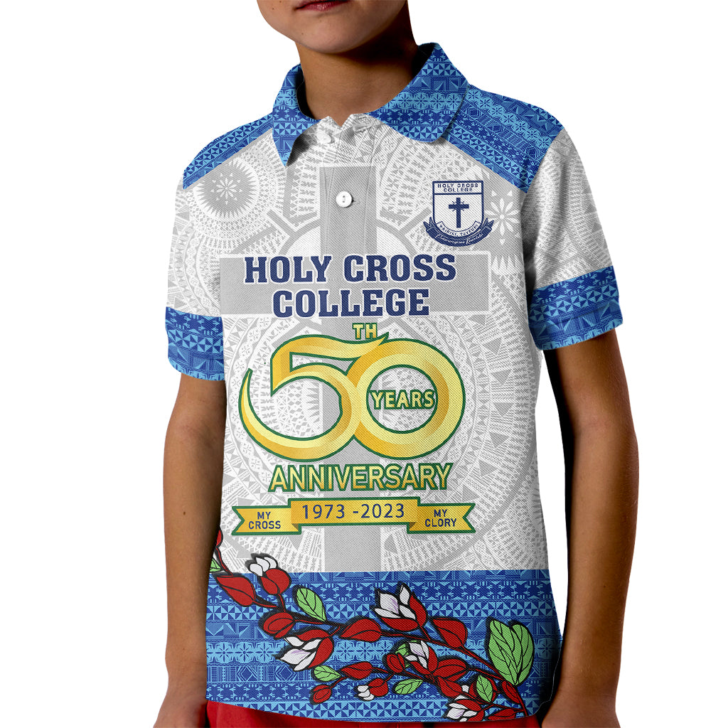Personalised Fiji Holy Cross College Kid Polo Shirt Happy 50th Anniversary Fijian Tagimoucia Tapa Pattern - Wonder Print Shop