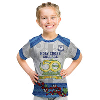 Personalised Fiji Holy Cross College Kid T Shirt Happy 50th Anniversary Fijian Tagimoucia Tapa Pattern - Wonder Print Shop