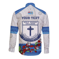 Personalised Fiji Holy Cross College Long Sleeve Button Shirt Happy 50th Anniversary Fijian Tagimoucia Tapa Pattern - Wonder Print Shop