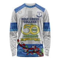 Personalised Fiji Holy Cross College Long Sleeve Shirt Happy 50th Anniversary Fijian Tagimoucia Tapa Pattern - Wonder Print Shop