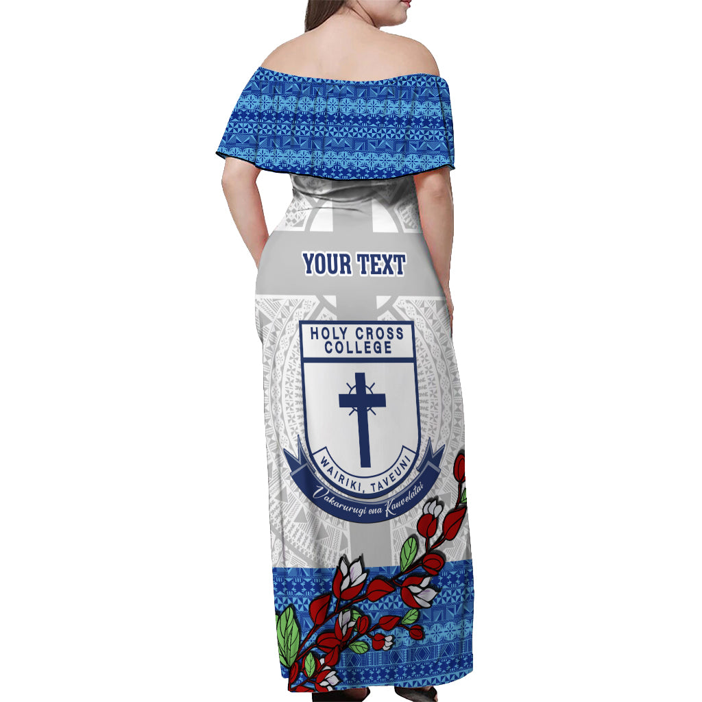 Personalised Fiji Holy Cross College Off Shoulder Maxi Dress Happy 50th Anniversary Fijian Tagimoucia Tapa Pattern - Wonder Print Shop