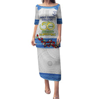 Personalised Fiji Holy Cross College Puletasi Happy 50th Anniversary Fijian Tagimoucia Tapa Pattern - Wonder Print Shop