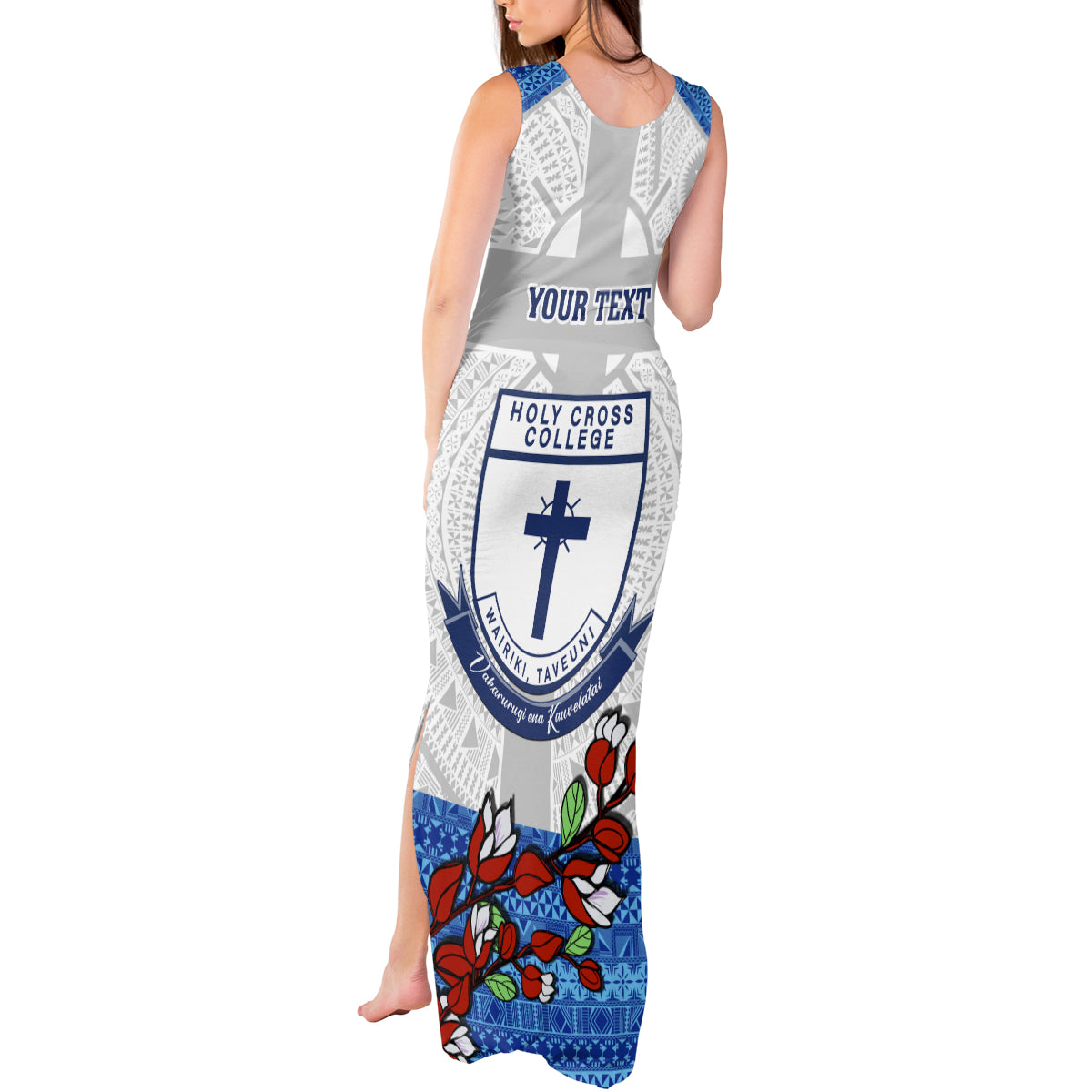 Personalised Fiji Holy Cross College Tank Maxi Dress Happy 50th Anniversary Fijian Tagimoucia Tapa Pattern - Wonder Print Shop