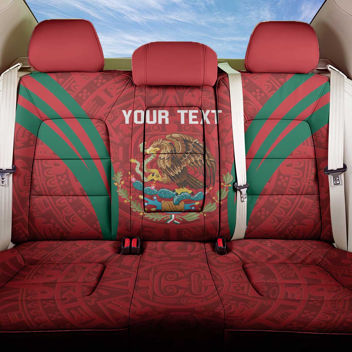 Custom Baseball Mexico 2024 Back Car Seat Cover Aztec Calendar Pattern - Dynamic Style - Wonder Print Shop